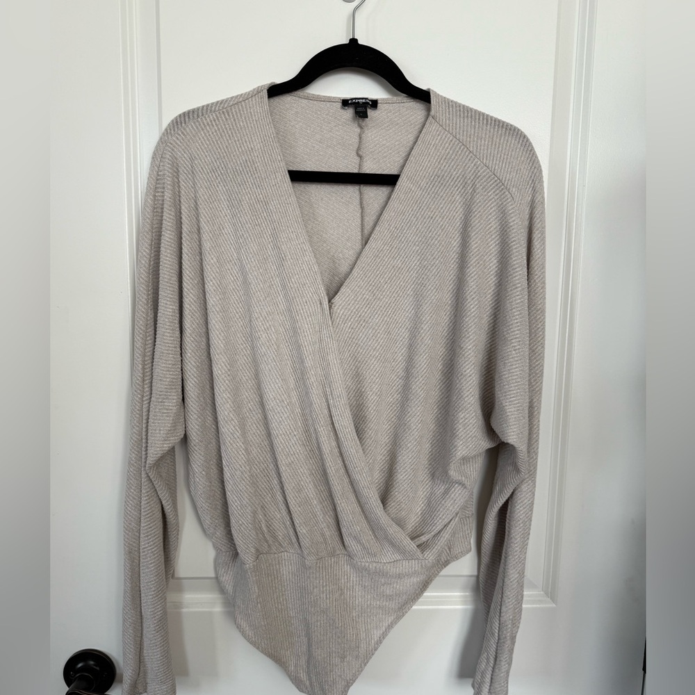 Express Light Beige Ribbed Knit Top
